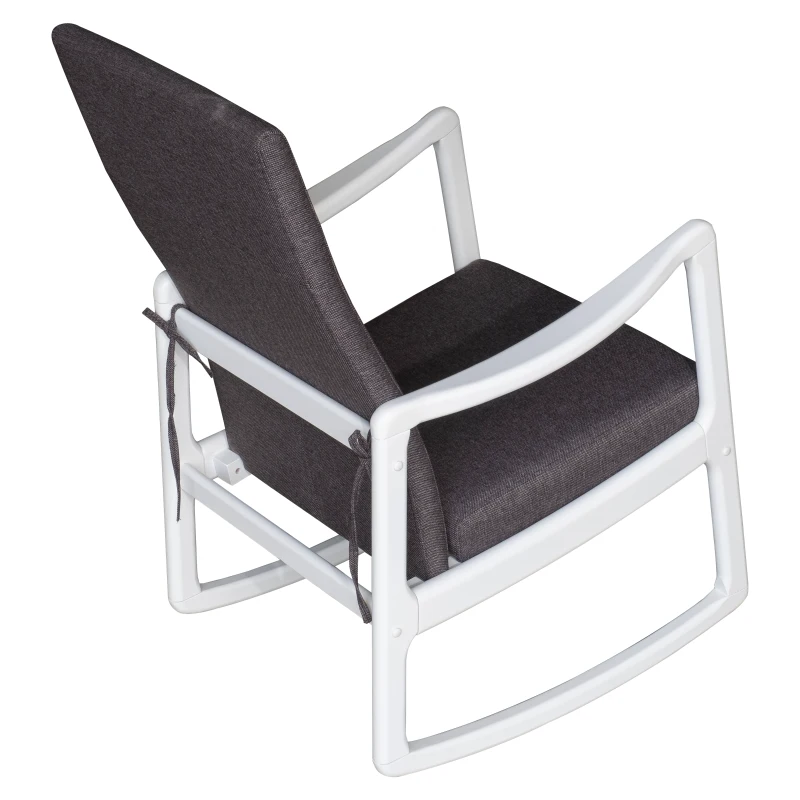 HomCom Modern Wood Rocking Chair Indoor Porch Furniture for Living Room - White / Gray with Cushion