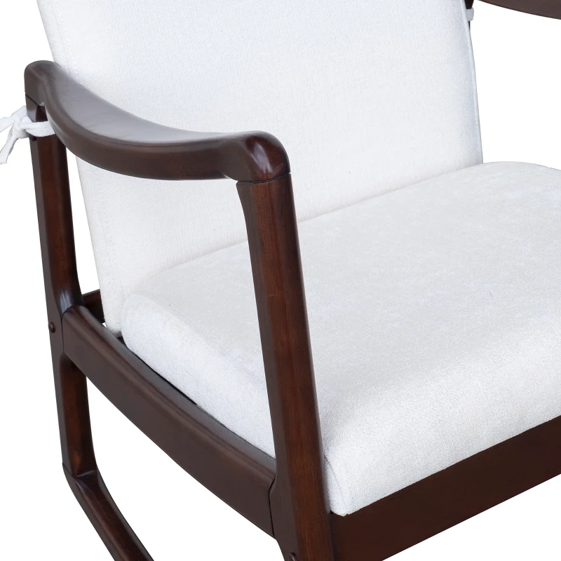 HomCom Modern Wood Rocking Chair Indoor Porch Furniture for Living Room - Coffee Brown / White with Cushion