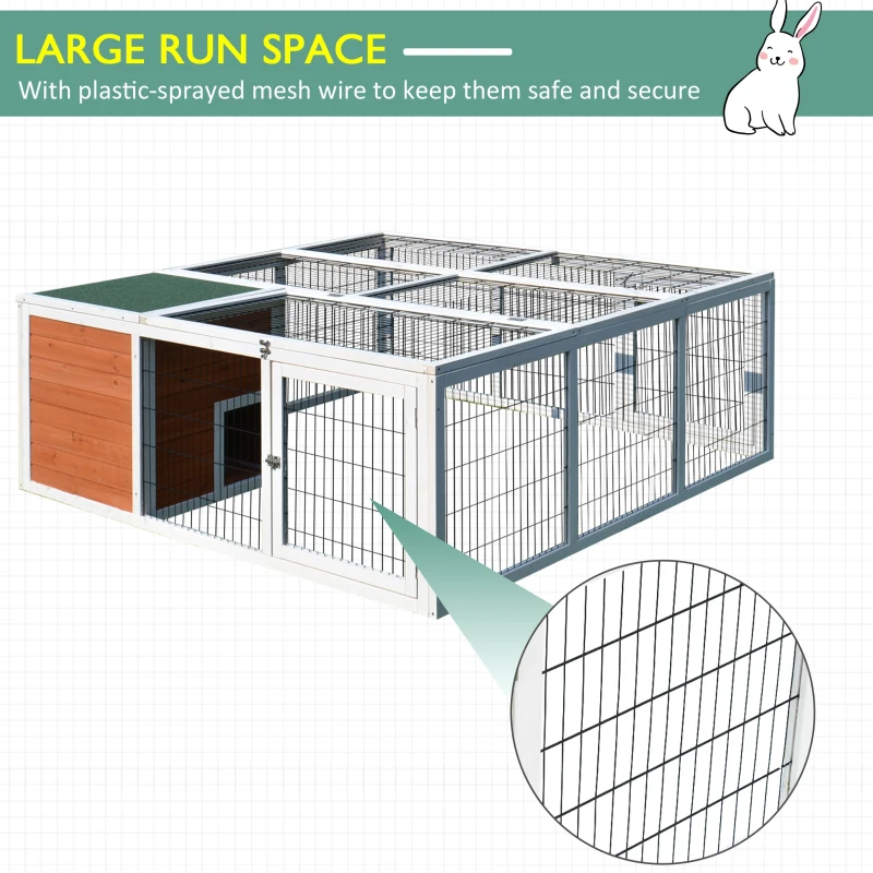 PawHut 64" Wooden Outdoor Guinea Pig Hutch Rabbit Cage Playpen with Run and Enclosed Cover