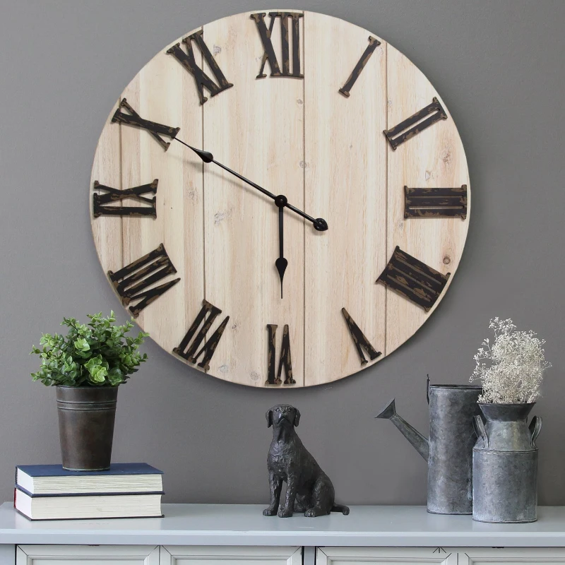 Stratton Distressed White Wood Wall Clock