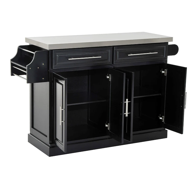 HomCom 36" Stainless Steel Top Deluxe Rolling Kitchen Cart With Storage- Black