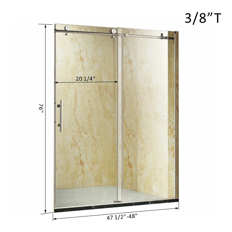 HomCom Frameless Glass Sliding Shower Door - Polished Stainless - 48" Width / 3/8" Glass