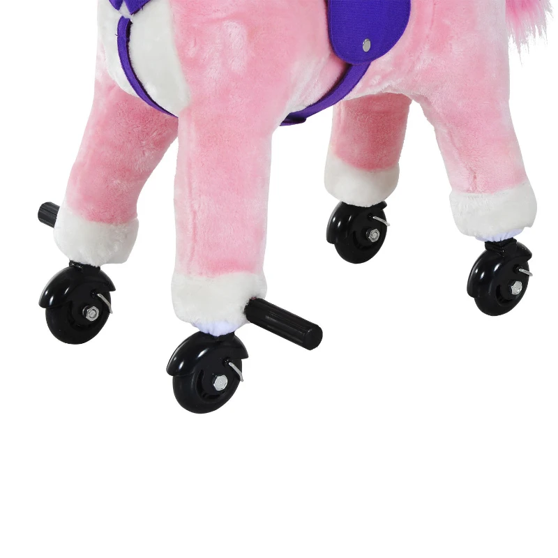 Qaba Children’s Soft Plush Mechanical Toy Riding Horse with Forward Walking Motion - Pink and Purple
