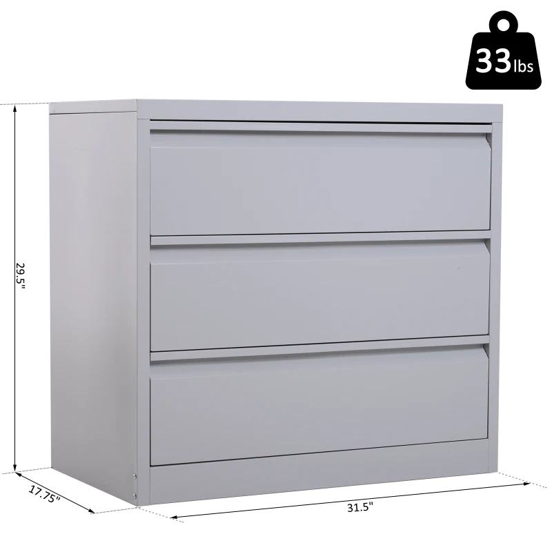 HomCom 32" W x 18" D x 30" H 3 Drawer Steel Metal Lateral File Cabinet