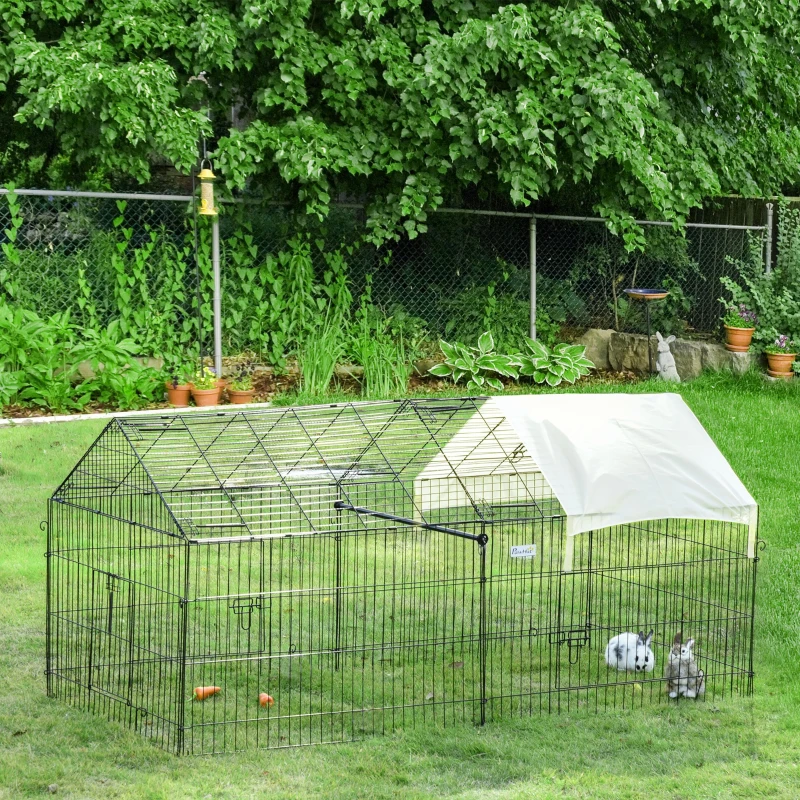 PawHut 87" x 41" Crate Galvanized Metal Outdoor Pet Enclosure with Removeable Protective Cover Black/White