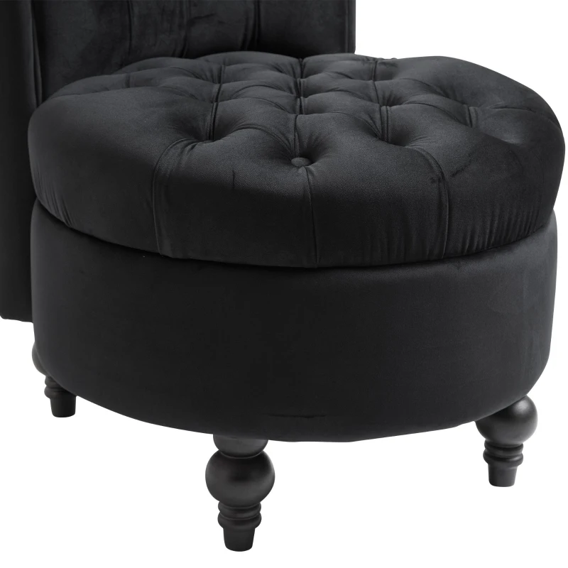 HomCom 45" Chesterfield Tufted High Back Velveteen Upholstered Accent Chair Couch for Livingroom Bedroom - Black