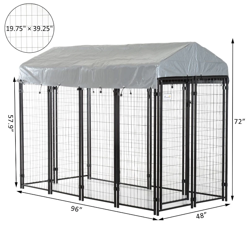 PawHut 97" x 46" Outdoor Dog Cage Galvanized Metal Dog Kennel Playpen with UV and Water Resistant Tarp Cover