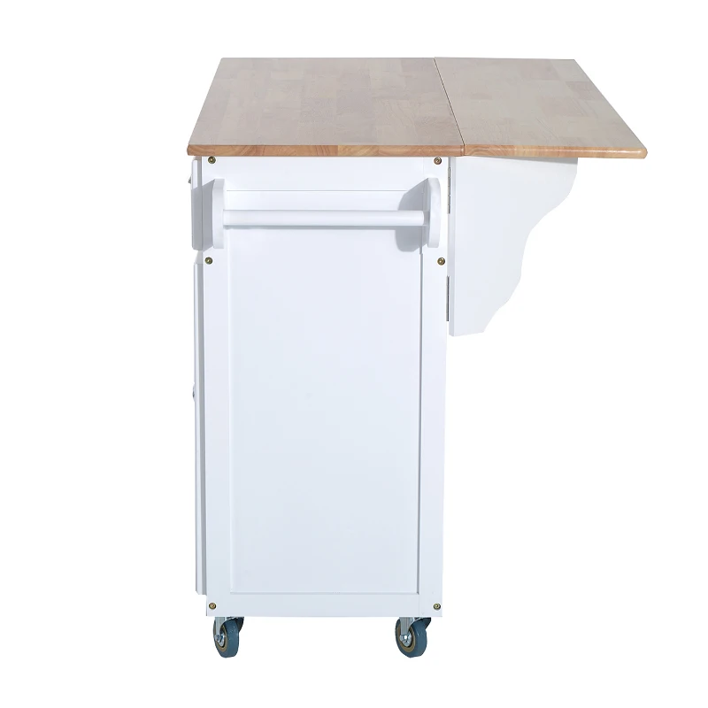 HomCom Kitchen Rolling Island Cart with Drawers Wood Top Drop-Leaf Table Cart on Wheels - White