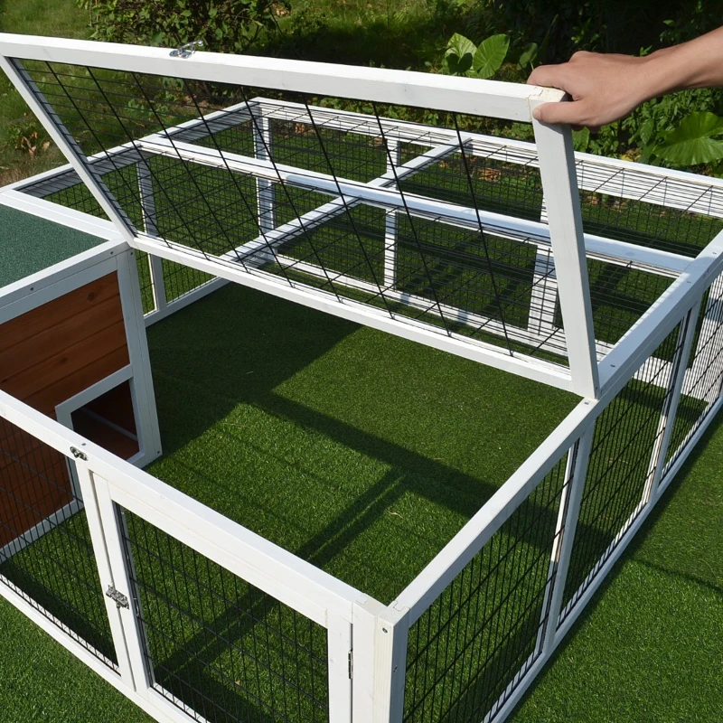 PawHut 64" Wooden Outdoor Guinea Pig Hutch Rabbit Cage Playpen with Run and Enclosed Cover