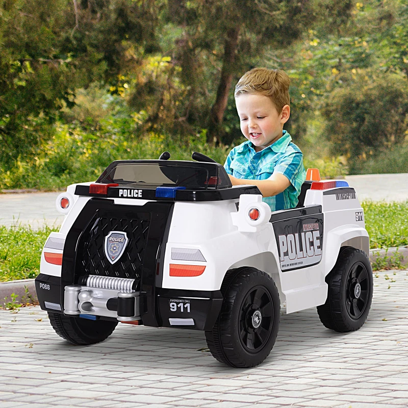 Aosom 6V Electric Ride-On Police Car Vehicle for Kids with Remote Control - Music, Lights and Siren
