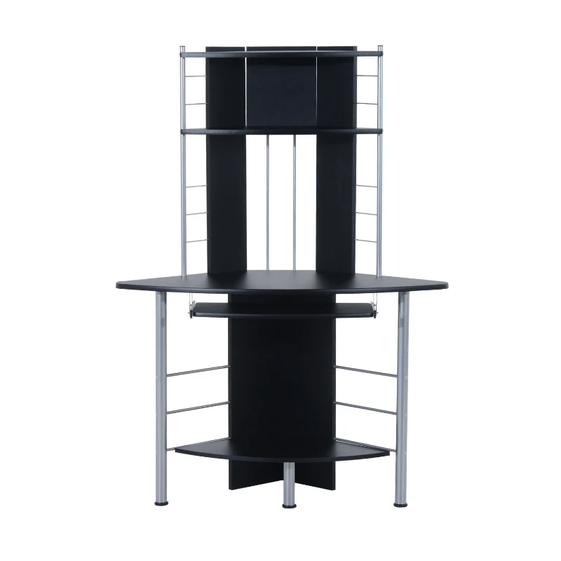 HomCom 45" Arch Tower Compact Modern Corner Computer Workstation Desk With Keyboard Tray And Shelves - Black