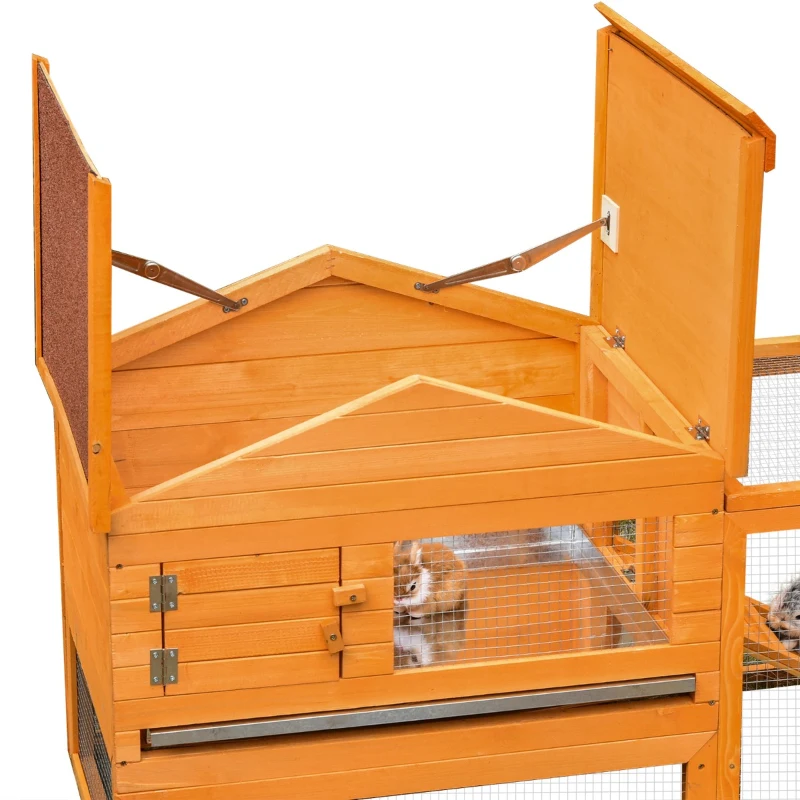 PawHut 62" Large Rabbit Hutch Outdoor Log Cabin Rabbit Cage Small Animal House with Run and Ramp