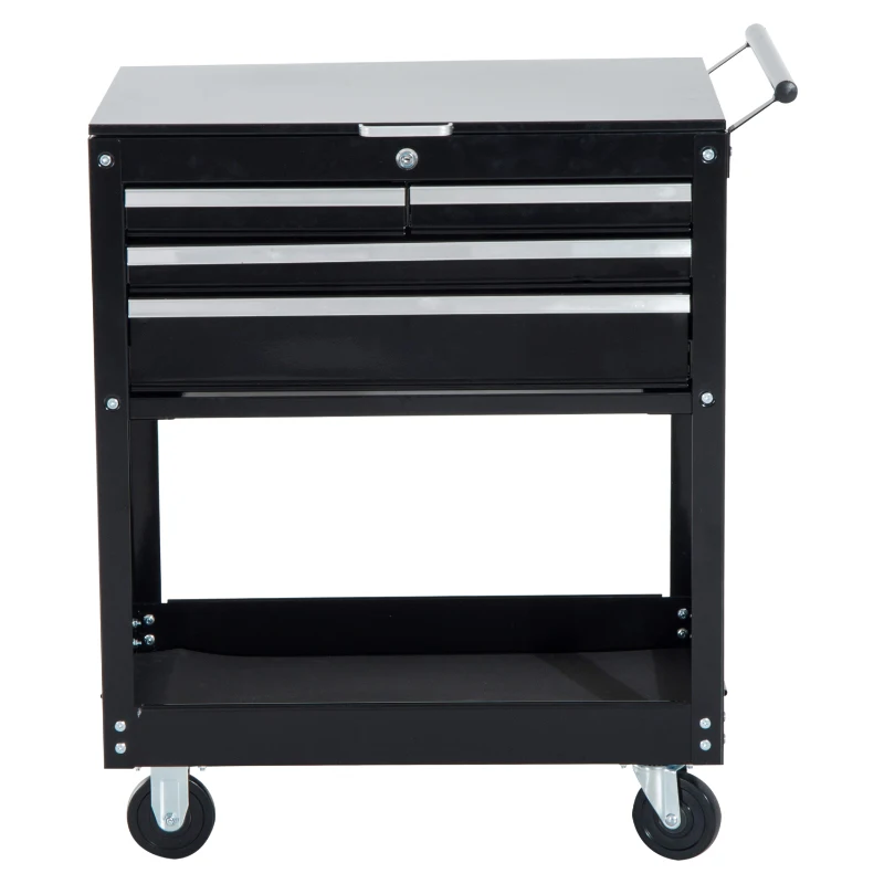 Open Box HomCom 4-Drawer Top Storage Rolling Tool Chest Cart - Black