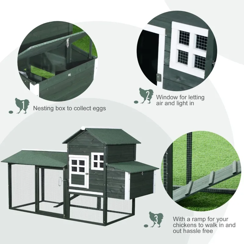 PawHut 83" Wooden Outdoor Backyard Chicken Coop Fence Rabbit Bunny Hutch House with Covered Run and Nesting Box