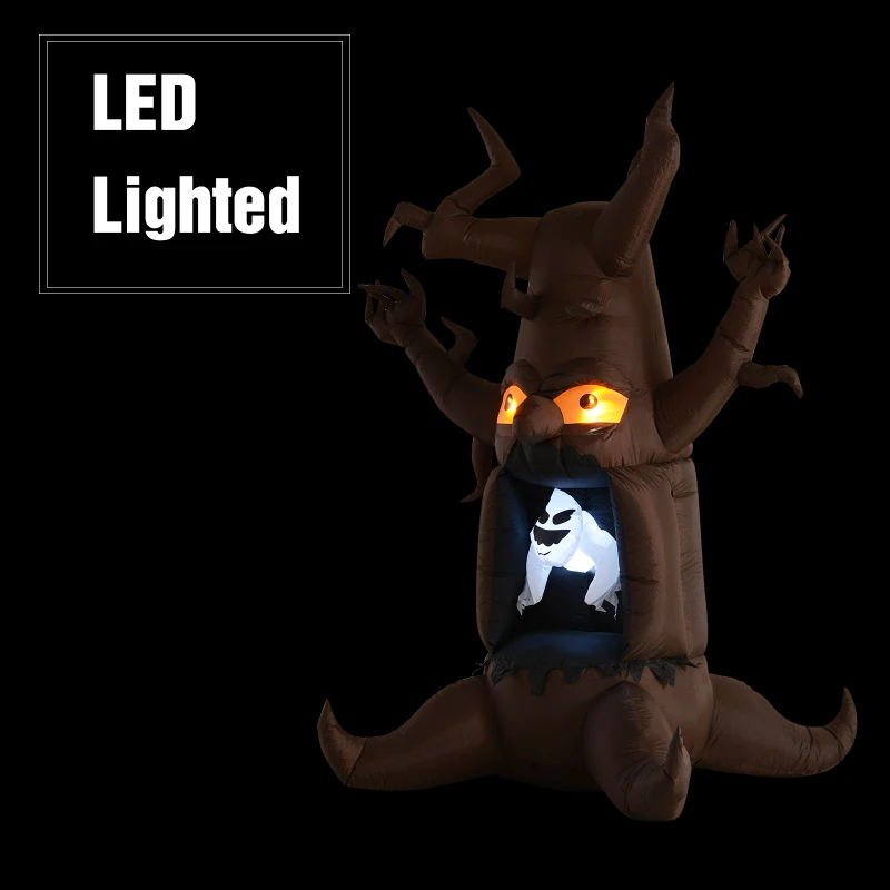 HOMCOM 8’ Lighted Inflatable Outdoor Halloween Yard Decoration - Scary Ghost Tree