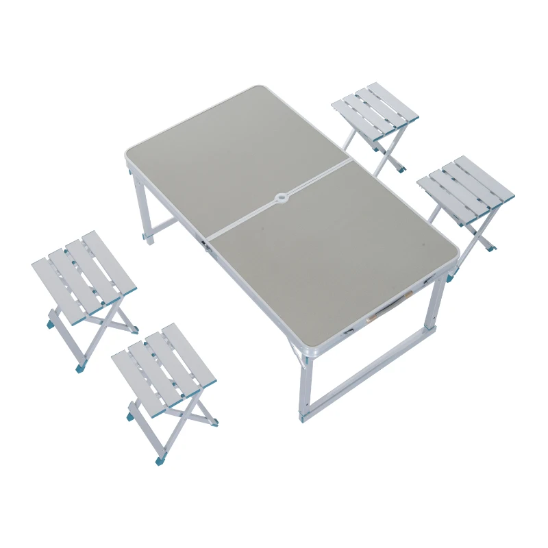 Outsunny 4' Aluminum Portable Folding Outdoor Picnic Camping Table with 4 Seats - Silver