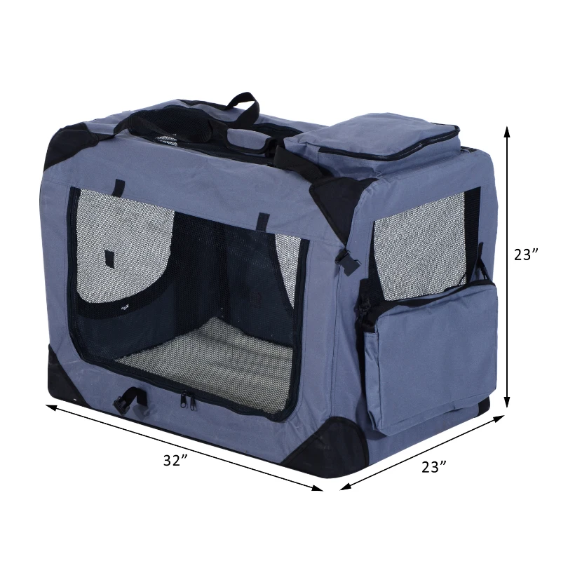 Pawhut 32" Soft Sided Folding Crate Pet Carrier - Gray