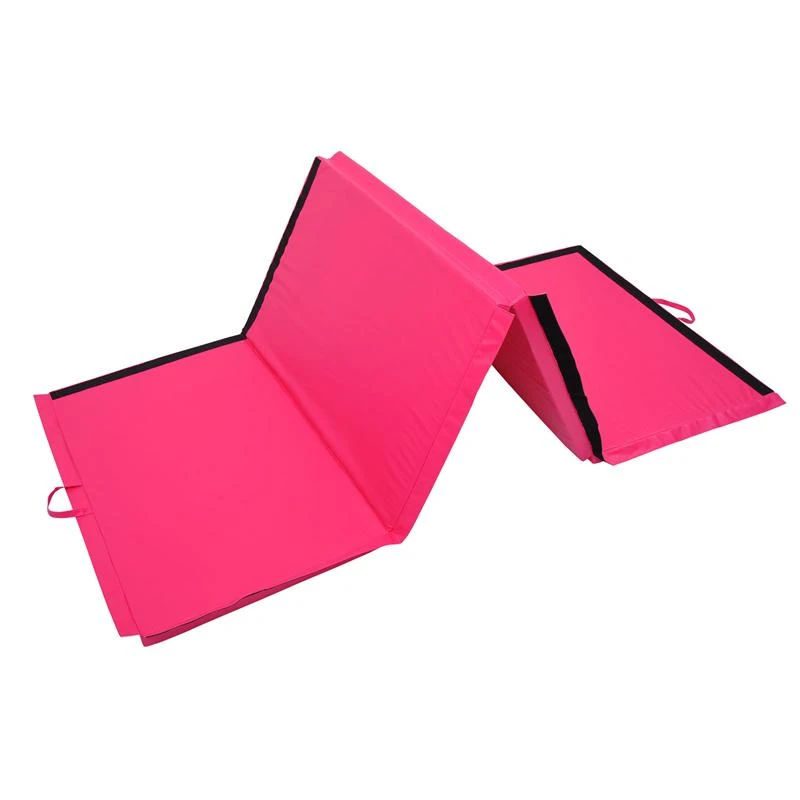 Soozier 10' x 4' x 2" PU Leather Folding Gymnastics Tumbling / Martial Arts Mat with Handles - Pink
