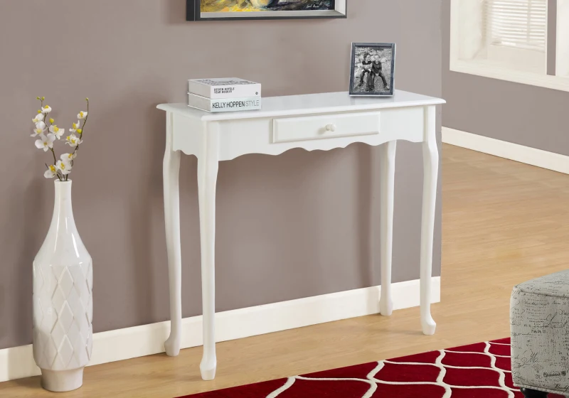 Monarch 36" Traditional French Style Queen Anne-Style Storage Drawer Hall Accent Console Table - Antique White Finish
