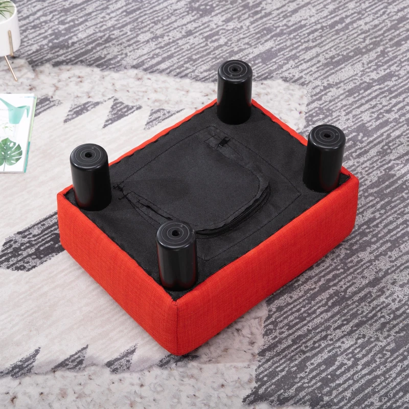 HOMCOM Ottoman Foot Rest, Small Foot Stool with Linen Fabric Upholstery and Plastic Legs, Cube Ottoman for Living Room, Red