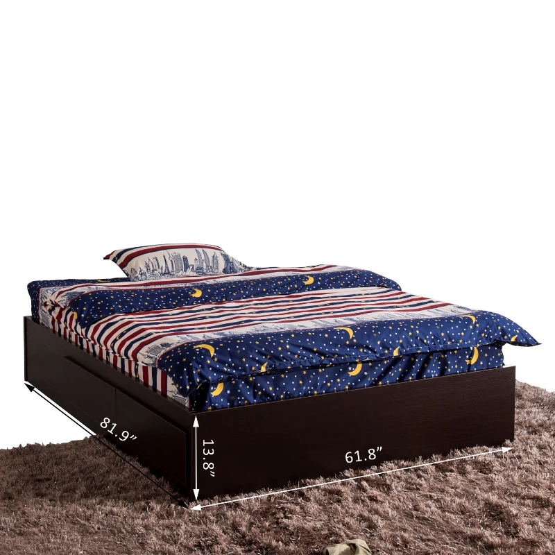 HomCom Modern 4 Drawer Storage Bed - Brown