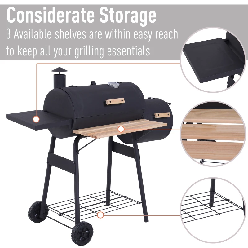 Outsunny 48" Steel Portable Backyard Charcoal BBQ Grill and Offset Smoker Combo with Wheels