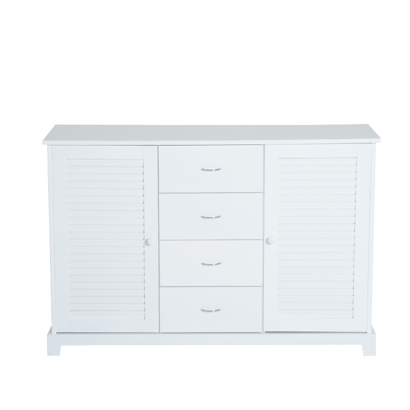 HomCom 47" Contemporary Craftsman Style Bathroom Cabinet Buffet Sideboard Countertop Tower with Drawers and Shutters - White