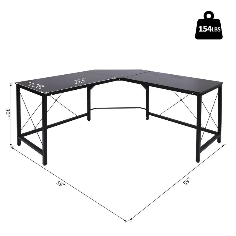 HOMCOM Wood Metal Modern L Shaped Corner Computer Desk - Black