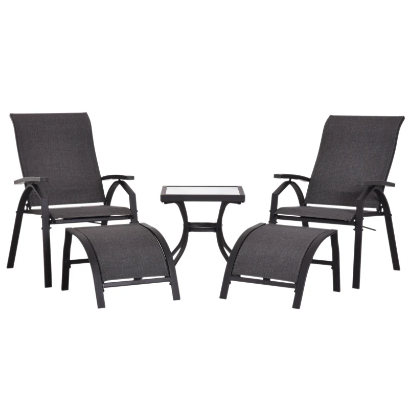 Outsunny 5 Piece Outdoor Garden Recliner Patio Sun Lounger Chair and Table Set