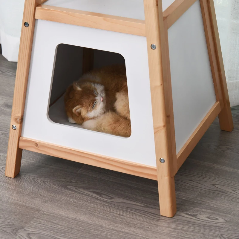 PawHut 24” Modern Wood Cat House and Side Table with Storage Shelf