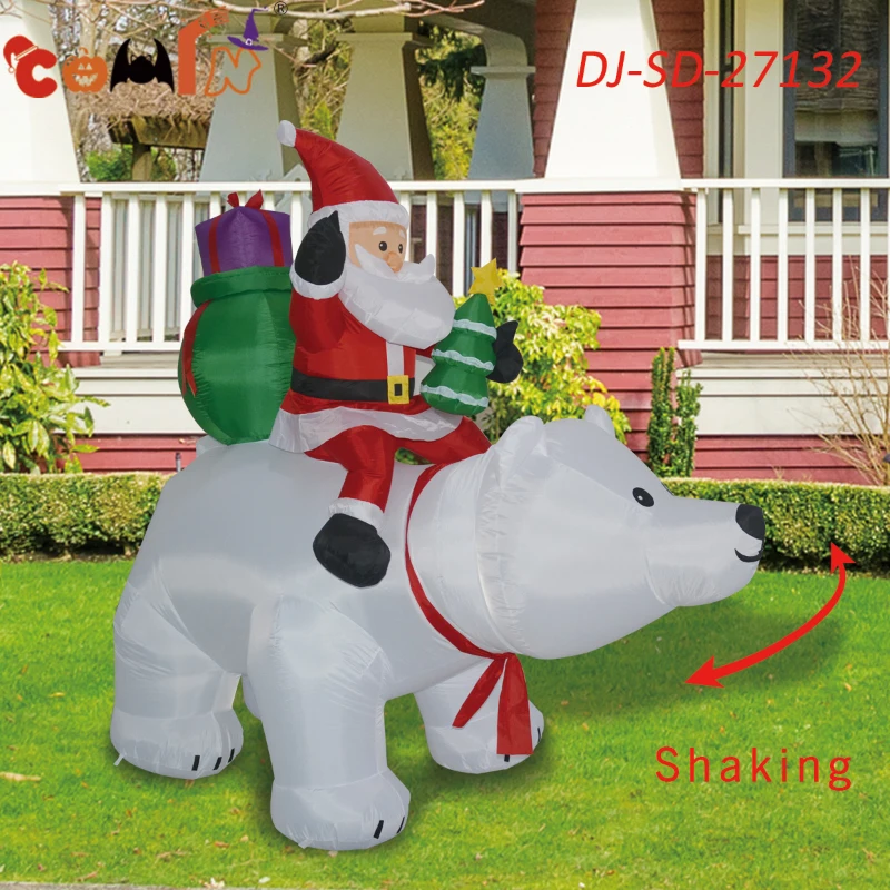 COMIN 6 Foot Tall Garden Inflatable Polar Bear & Santa (can shake)