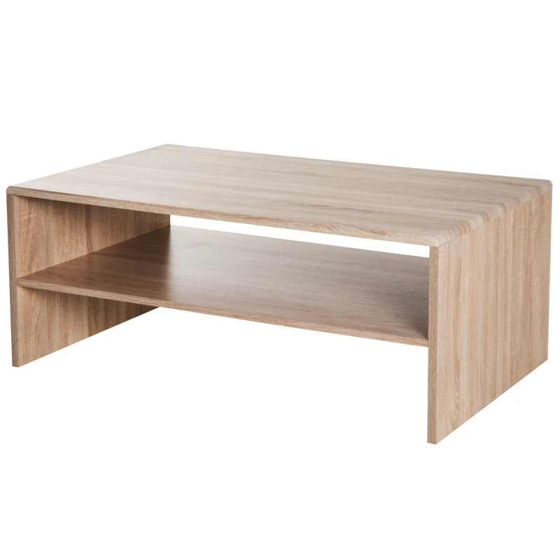HOMCOM 2 Tier Coffee Table Rustic Living Room Table Indoor Rectangle Wood Coffee Table - Oak