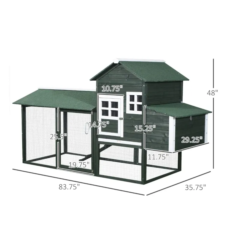 PawHut 83" Wooden Outdoor Backyard Chicken Coop Fence Rabbit Bunny Hutch House with Covered Run and Nesting Box