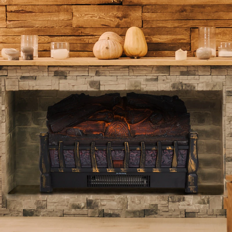 HOMCOM 5200 BTU 750W/1500W Electric Log Set Heater with Realistic Ember Bed - Black