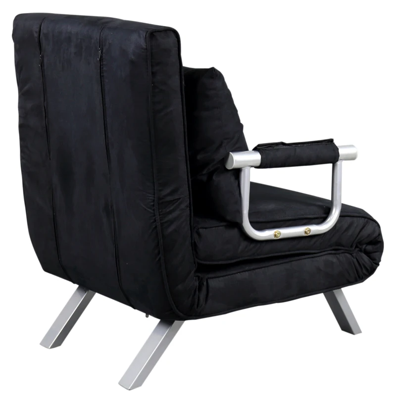 HomCom Single Person Folding 5 Position Steel Convertible Sleeper Bed Sofa Chair - Black