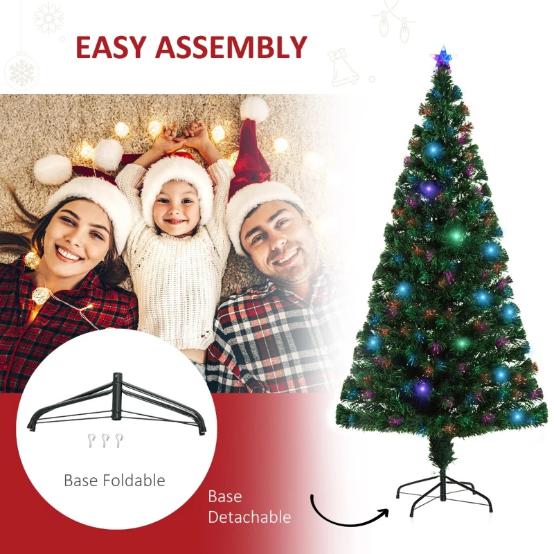 HomCom 6' Artificial Pre-Lit Fiber Optic Holiday Christmas Tree Xmas Decorative Shining Tree with 28 LED Lights