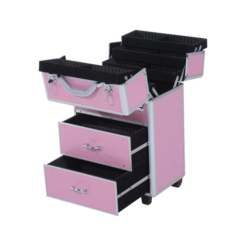 Soozier Large Makeup Train Case Professional MUA Vertical Rolling Full Travel Vanity Case - Pink