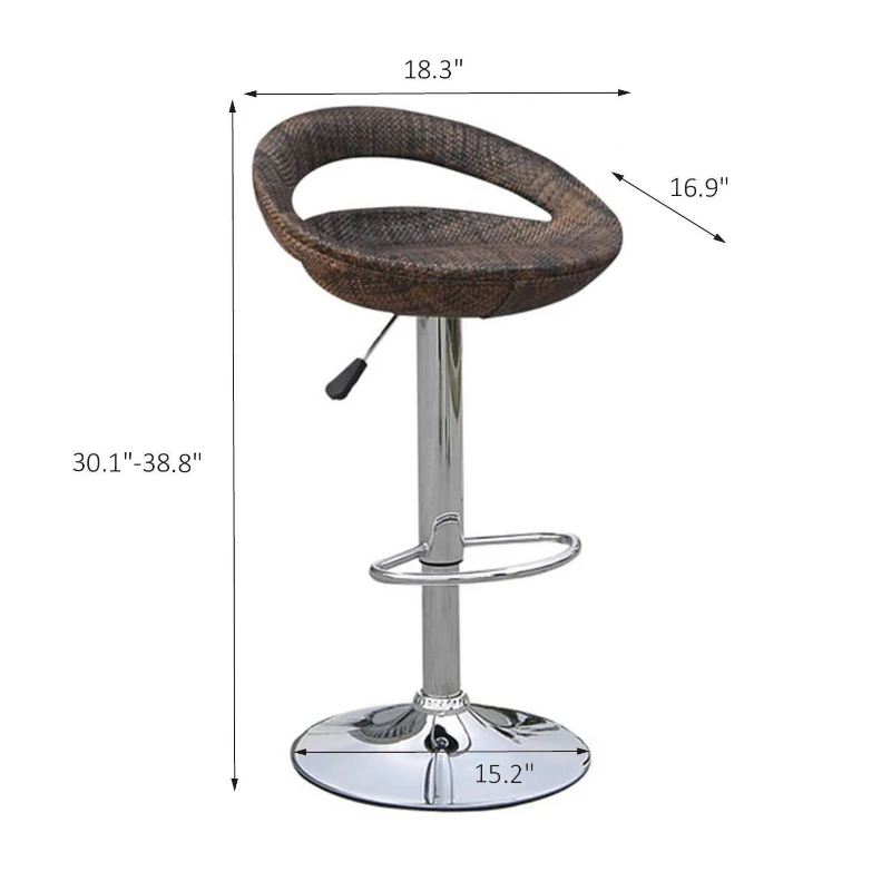 HomCom Vintage Adjustable Open Back Rattan Bucket Seat Patio Bar Stool - Set of 2