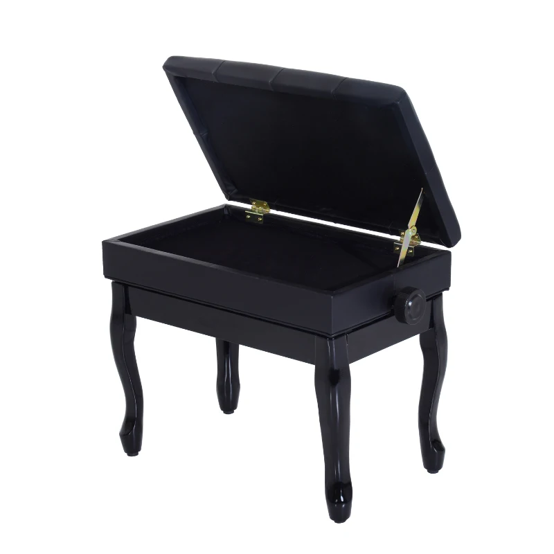 HomCom Faux Leather Traditional Adjustable Storage Piano Bench - Black
