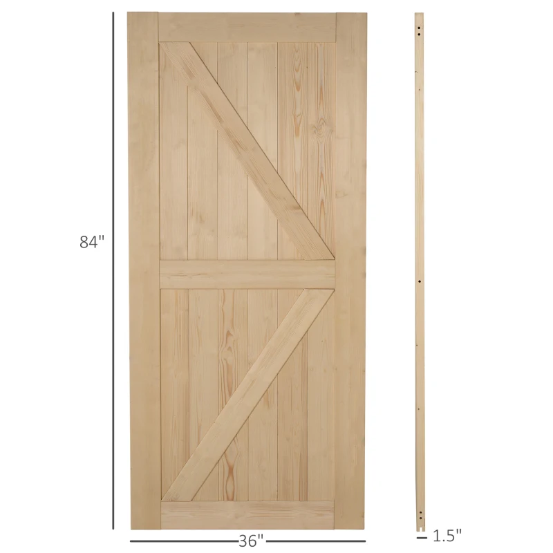 HOMCOM 7' H x 3' W Sturdy Sliding Barn Door, Unfinished Solid Spruce Wood Frame with Pre-Drilled Holes