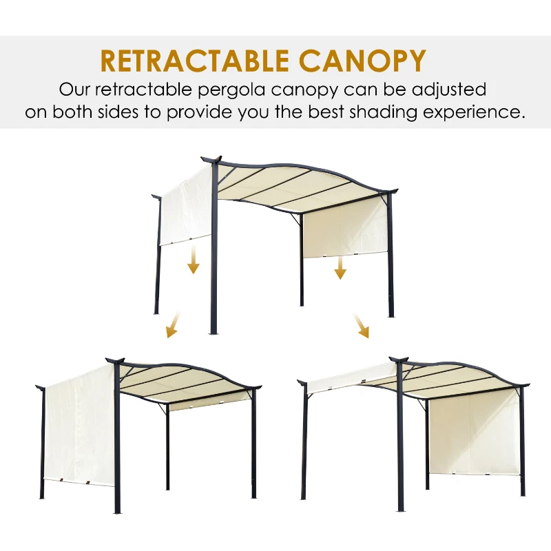 Outsunny 10’ x 12’ Steel Fabric Retractable Pergola Canopy Shade Kit - Cream White
