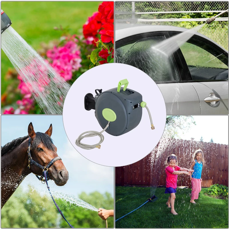 Outsunny 65’ Plastic Portable Outdoor Wall Mount Retractable Water Hose Reel