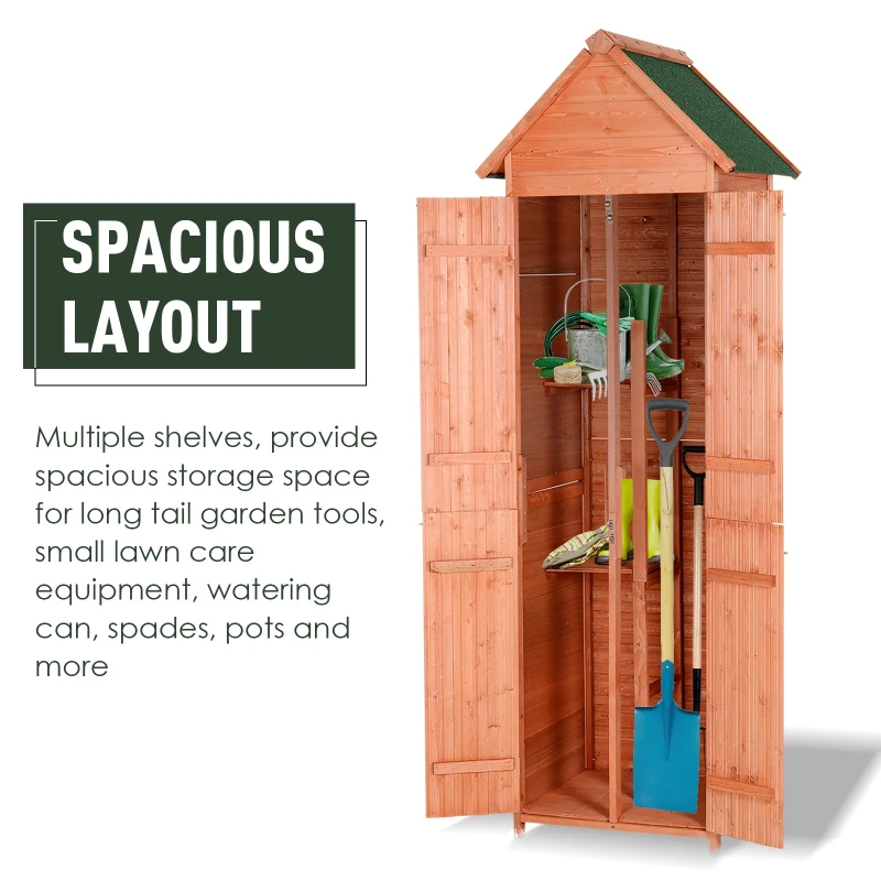 Outsunny Solid Pine Wood Lockable 4-Door Storage Shed with Shelving for Your Backyard Garden Organization Needs
