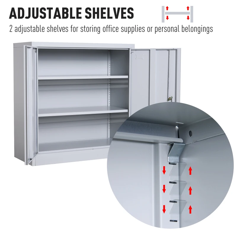 HomCom 36" Counter Height Metal Locking Storage Cabinet with 2 Adjustable Shelves - Grey