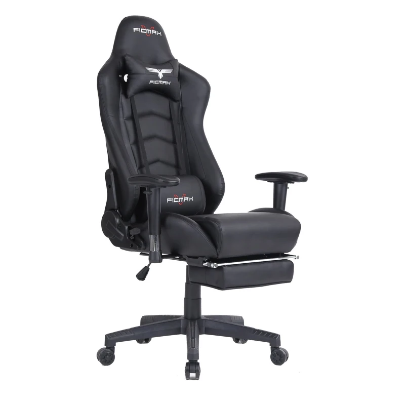 Ficmax Ergonomic  Racing Style Gaming Chair  High-Back Computer  PC Swivel  Seat with Massage Lumbar  Support and Headrest Pillow -Black