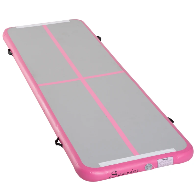 Soozier Inflatable Air Mat 16.5’ Air Track with Pump - Light Grey/Pink