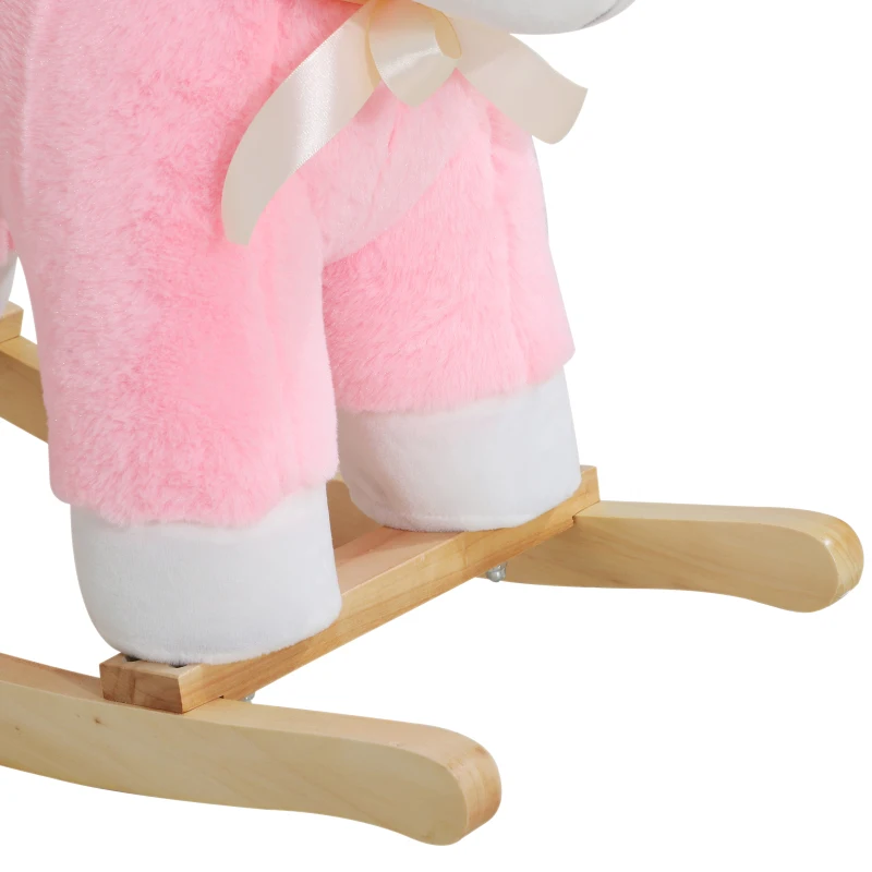 Qaba Lamb Rocking Horse Sheep Stuffed Animal Ride On Rocker for Kids / Nursery - Wooden Plush - Pink