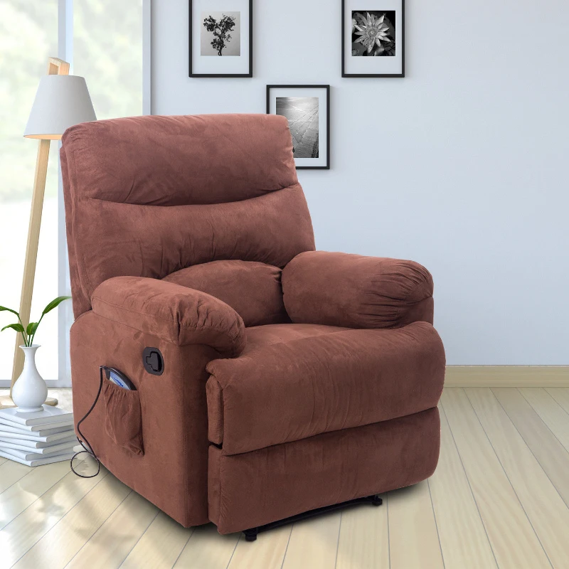 HomCom Faux Suede Heated Vibrating Massage Recliner Chair with Remote - Cinnamon Brown