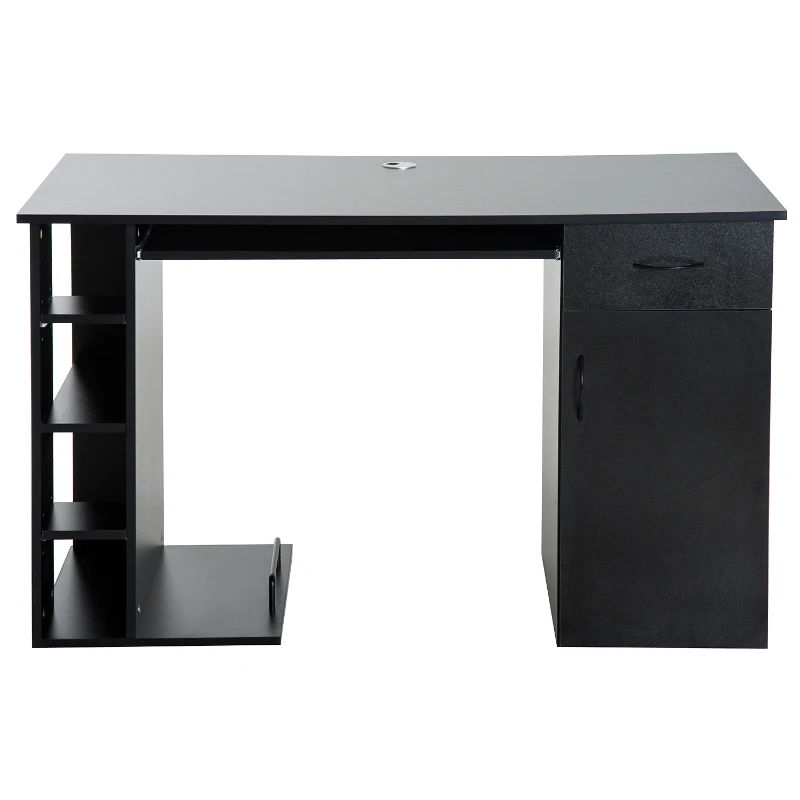 HomCom 47" Compact Wooden Modern Home Office Desk with Storage Shelves and Cabinet - Black