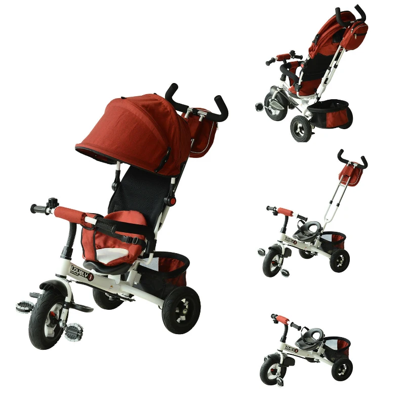 Qaba 2-in-1 Lightweight Steel Adjustable Convertible Tricycle Stroller - Red